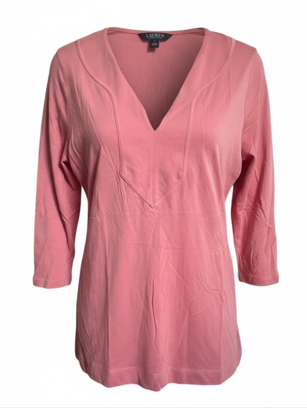 Lauren Ralph Lauren Pink V-Neck 3/4 Sleeve Women's Top